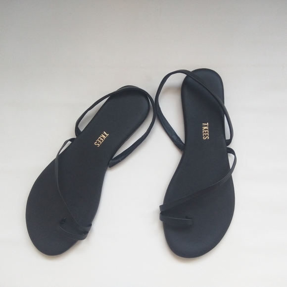 Tkees LC Sandals Leather Black Slingback Strappy Flats 9 - Picture 10 of 15